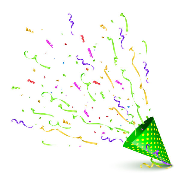 绿色政党藤条与爆炸蛇纹石孤立在白色背景。矢量假日设计元素。图片下载