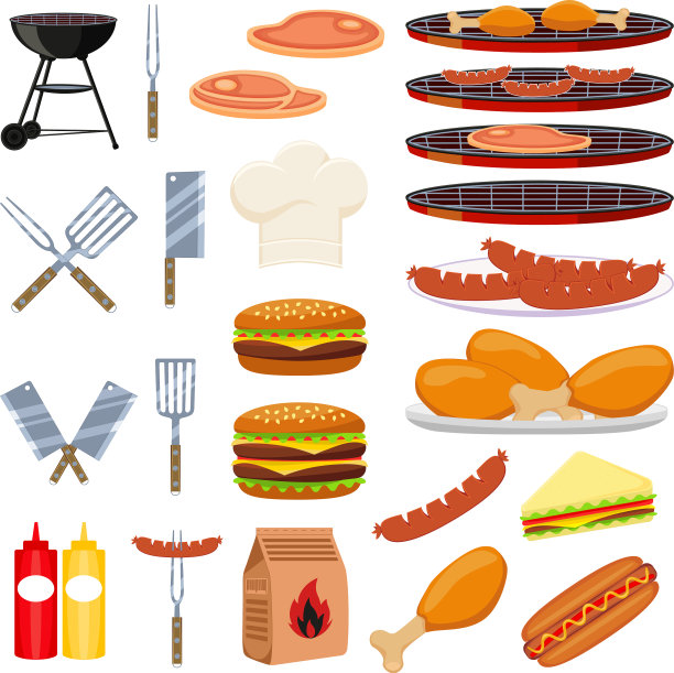 彩色卡通户外烧烤23元素集图片下载