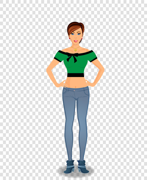 穿蓝色牛仔裤的站姿女孩图片下载