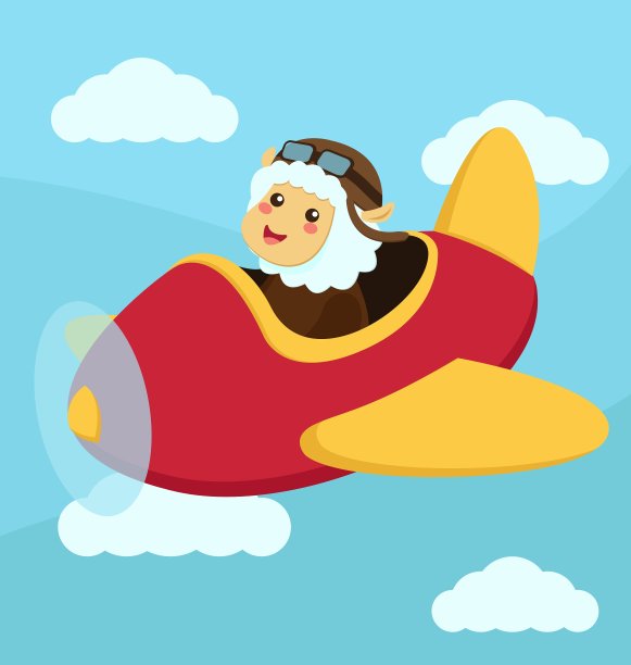 可爱的绵羊飞行员飞行图片下载