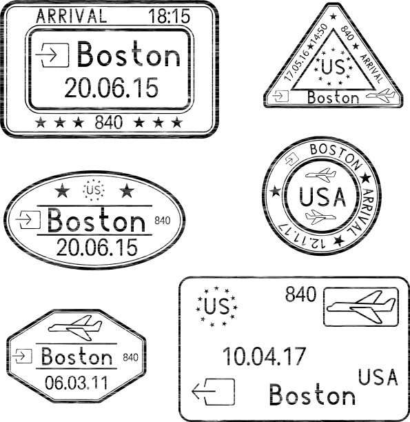 护照邮票到达美国波士顿黑色套装图片下载