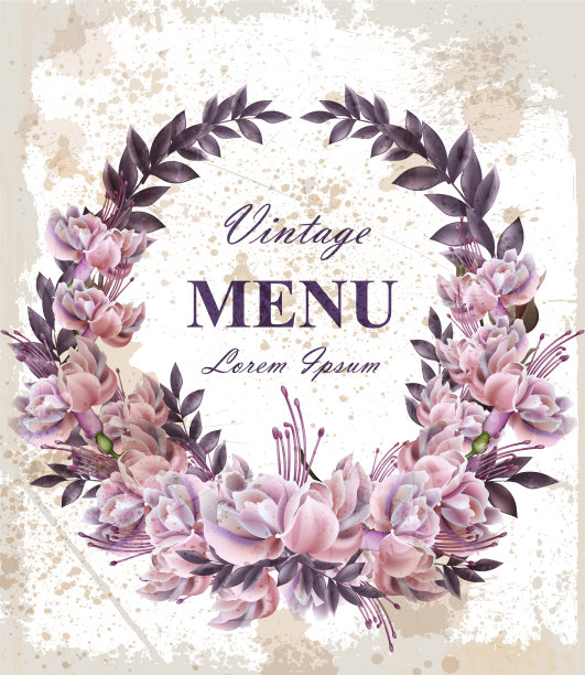 带玫瑰花环的复古婚礼卡片图片下载