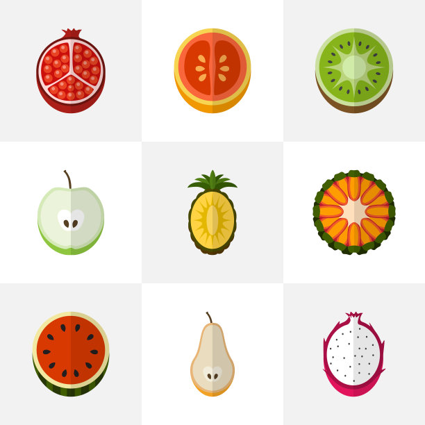 一套9可编辑的水果平面图标包括图片下载