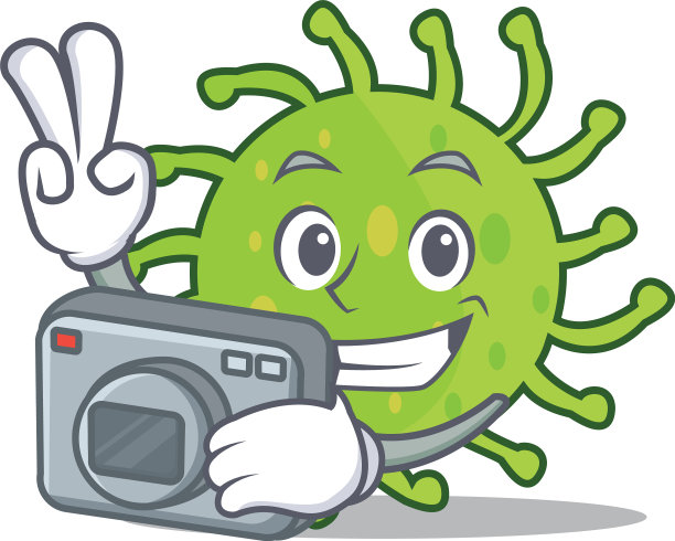 摄影师绿色细菌卡通吉祥物图片下载