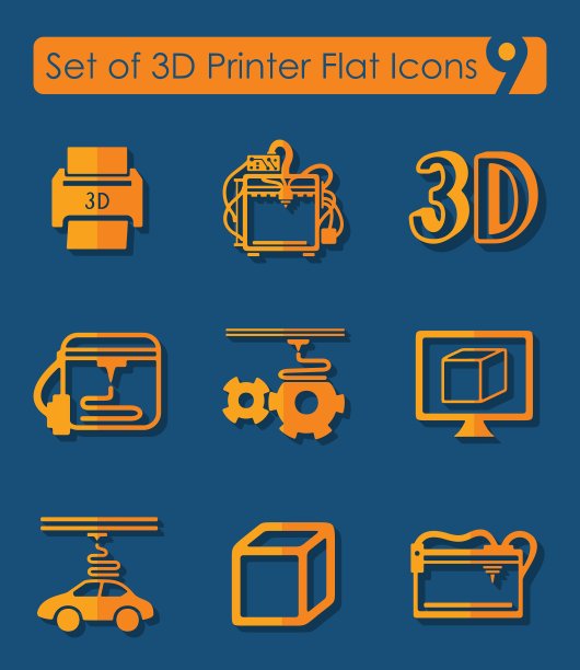 一组三个d打印机图标图片下载
