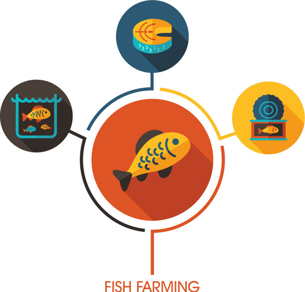 鱼类养殖图标和农业信息图图片下载