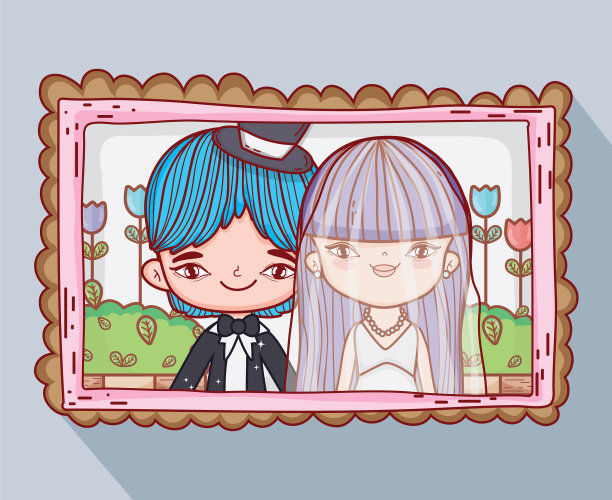 女孩和男孩的婚姻照片与鲜花图片下载