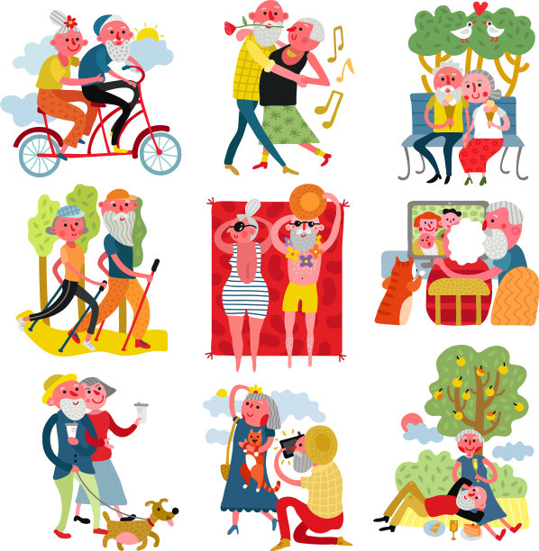 老人卡通套装图片下载