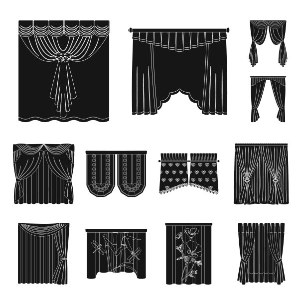 不同种类的窗帘黑色图标设置图片下载