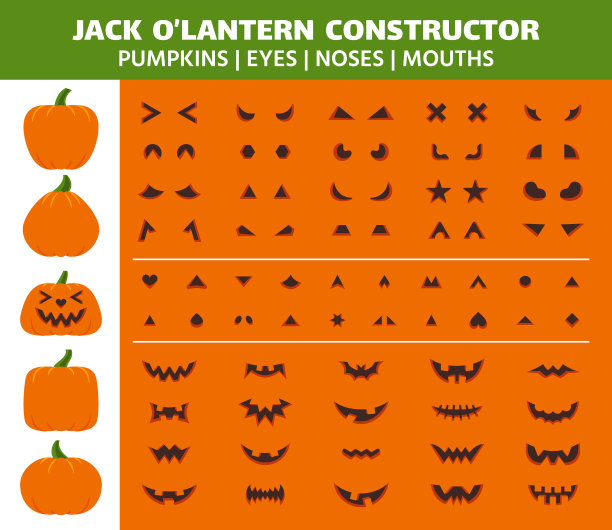 万圣节南瓜简单的颜色图标集图片下载