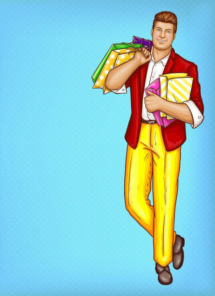 拿着购物袋的波普艺术胖男人图片下载