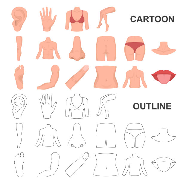 身体的一部分肢体卡通图标设置图片下载