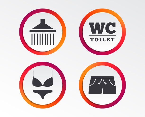 游泳池图标淋浴和泳衣标志图片下载