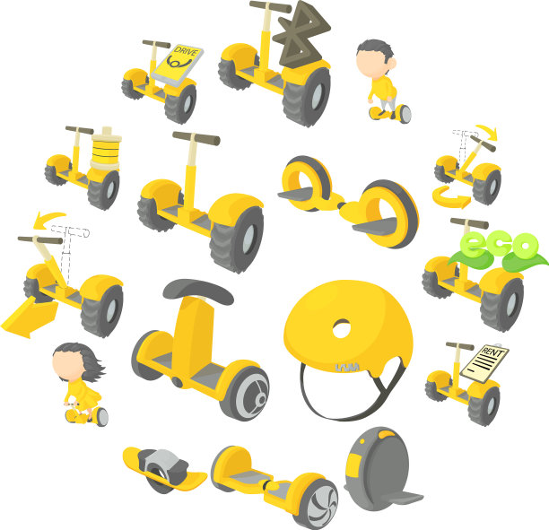 平衡滑板车图标设置卡通风格图片下载