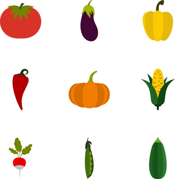 果园蔬菜图标设置扁平化风格图片下载