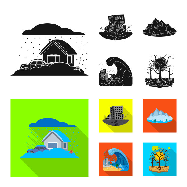 孤立对象的自然和灾害图标设置图片下载