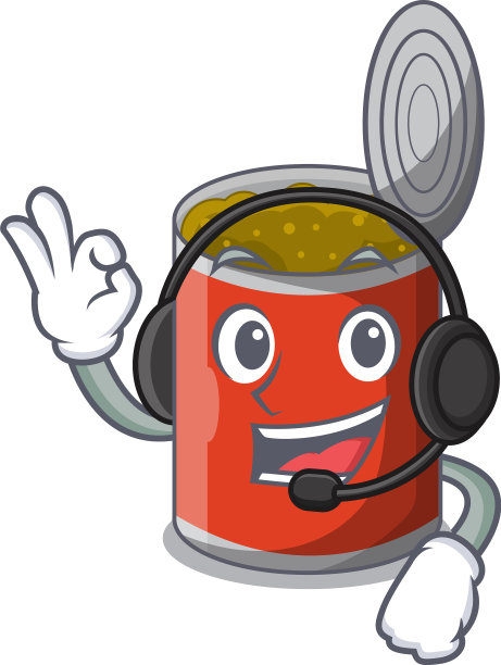 戴着耳机，桌布上放着罐头食品图片下载