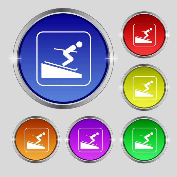 滑雪者图标标志圆形符号上鲜艳夺目图片下载