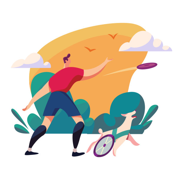 残疾人与义肢与狗玩在公园概念和矢量插图上的白色背景。协助康复。图片下载