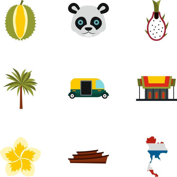 在泰国的假日图标设置扁平风格图片下载