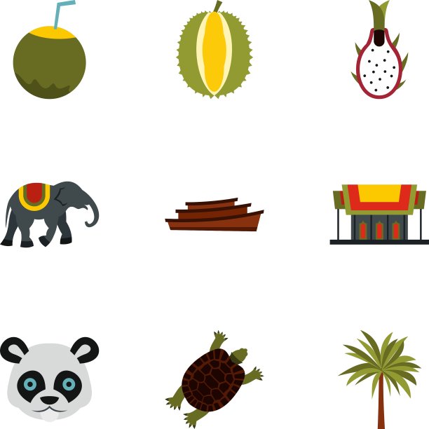 泰国的旅游图标设置了平坦的风格图片下载