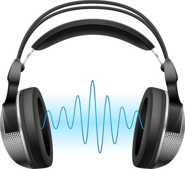 逼真的耳机和音乐波浪在白色图片下载