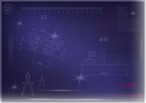 蓝色背景上的机器制造图纸图片下载