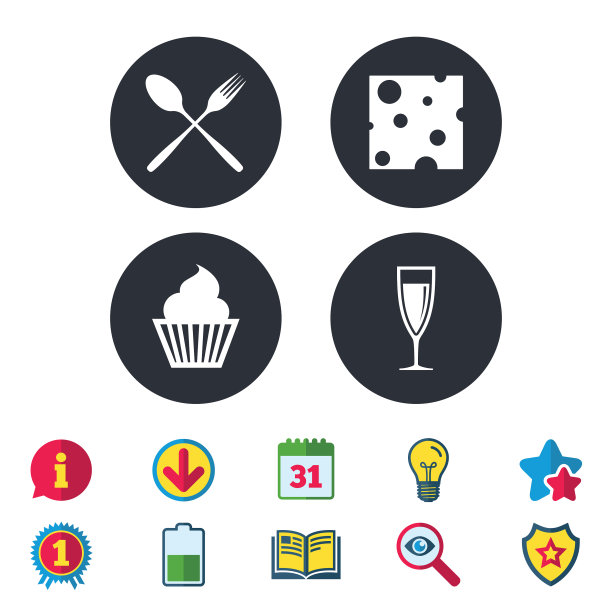 食物图标松饼纸杯蛋糕符号叉勺图片下载