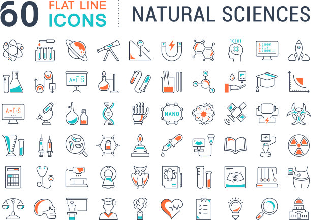 一组线条图标的自然历史图片下载
