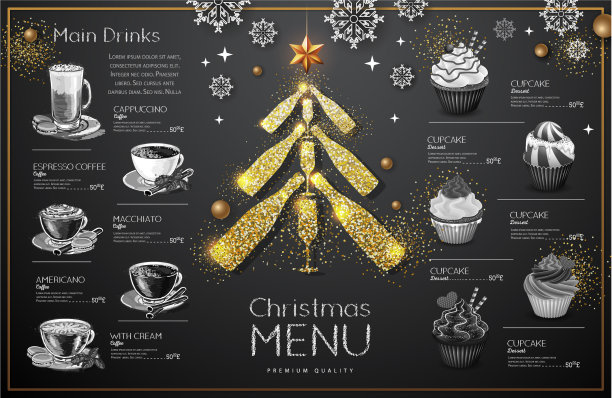 圣诞菜单设计与金色香槟图片下载