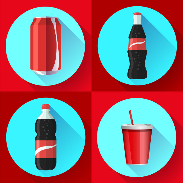 汽水瓶设置红色标签的平面图标图片下载