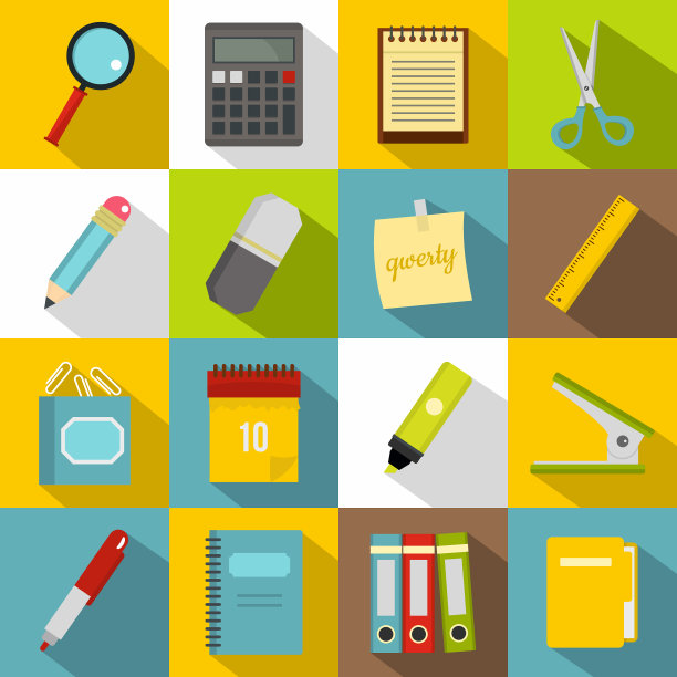 文具符号图标设置扁平风格图片下载