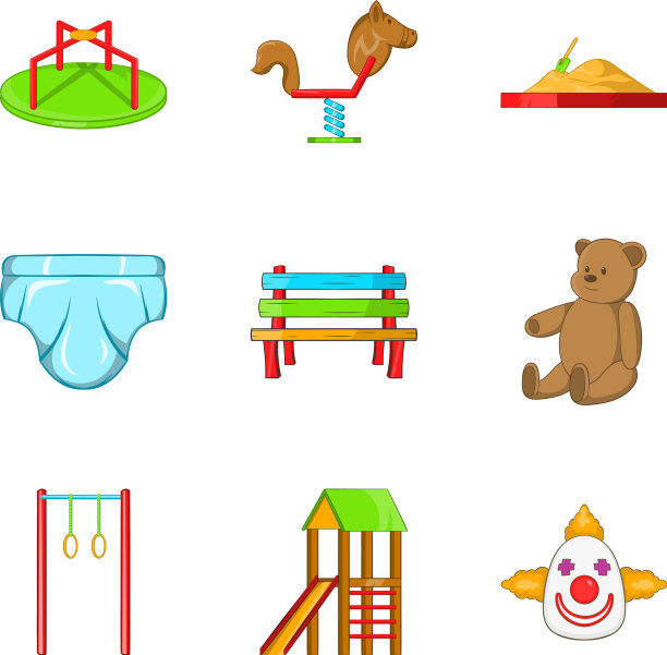 伟大的操场图标设置卡通风格图片下载