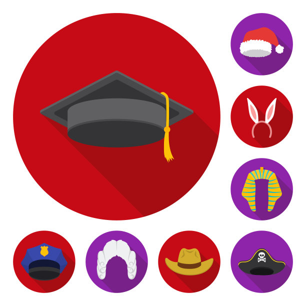 不同种类的帽子平图标设置图片下载