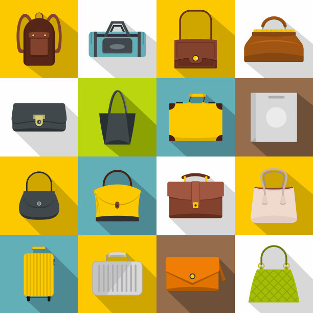 包行李手提箱图标设置扁平风格图片下载