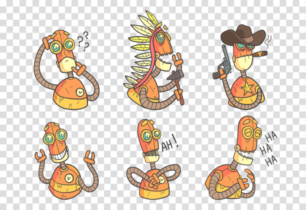 一组有趣的机器人在轮廓风格与图片下载