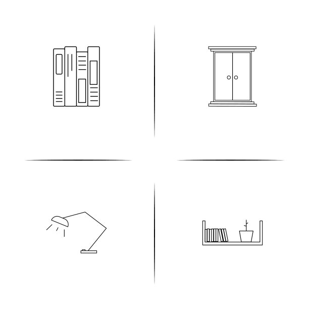 家具简单的线性图标设置简单的轮廓图片下载