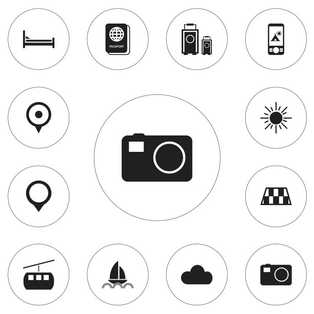 一组12可编辑的旅行图标包括符号图片下载