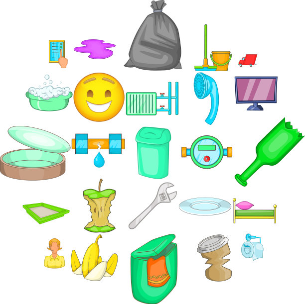 清洁服务图标设置卡通风格图片下载