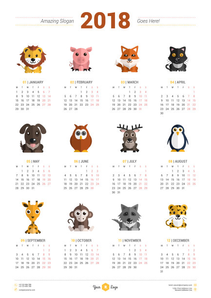 日历设计模板2018年周图片下载