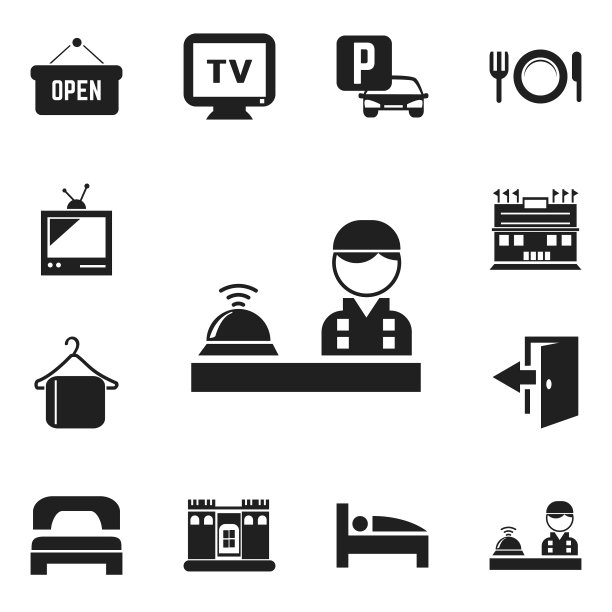 一组12可编辑的酒店图标包括符号图片下载