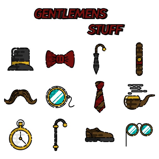 绅士复古物品平面图标设置图片下载
