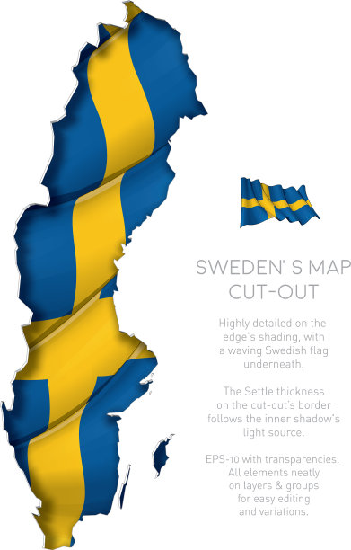 瑞典地图剪出与挥舞的旗帜图片下载