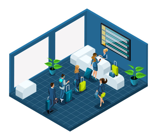 机场的等距建筑与乘客图片下载