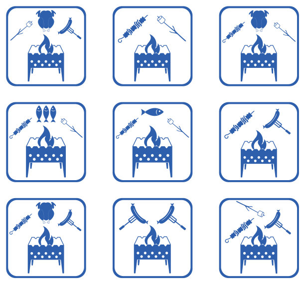 一套火盆烹饪图标图片下载