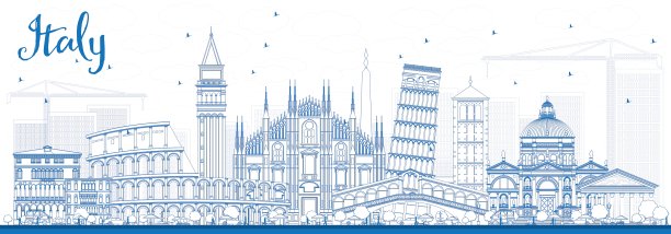 用蓝色地标勾勒出意大利的天际线图片下载