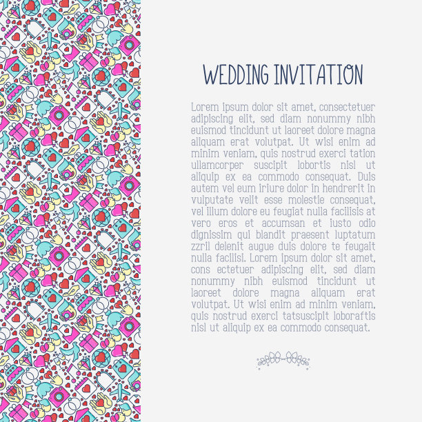 婚礼邀请概念与细线图标图片下载
