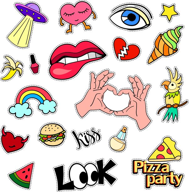 时尚补丁徽章大套贴纸别针图片下载