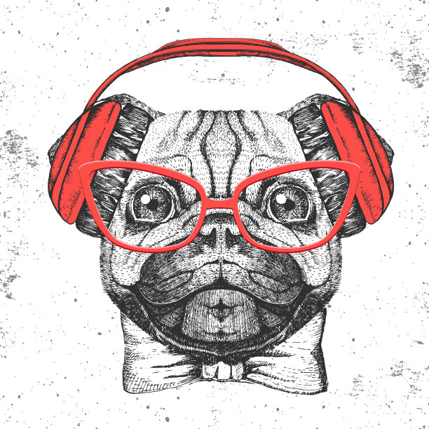 复古潮的动物哈巴狗手画口吻图片下载