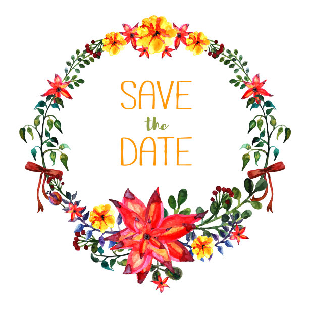 保存日期水彩框架花和图片下载